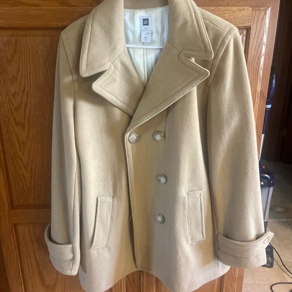 GAP xlg Women’s  wool camel Beige Double-Breasted Pea Coat classic